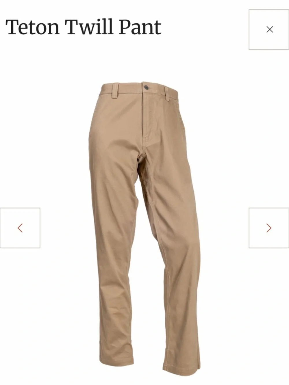 NWT Mountain Khakis Teton Twill Pants Slim Fit 34x30 Retro Khaki Men’s Chino